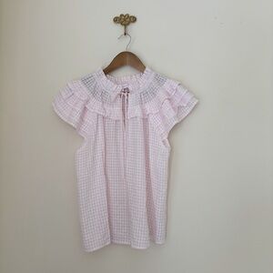 Meet Me in Santorini Pink Smocked Check Top Medium